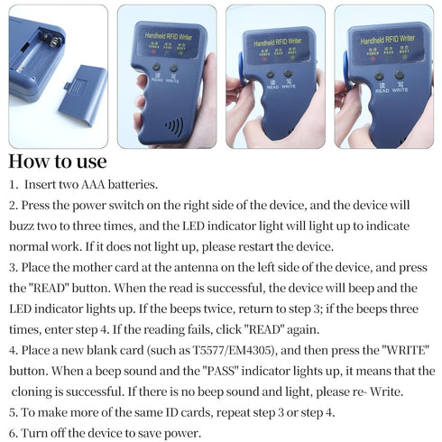 Ytzord 125kHz T5577/EM4305 6 5 Handheld RFID Reader and Writer, Portable ID Card Copier Device for Includes Blank Key