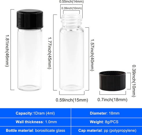 10PCS 4ml Clear Glass Vials with Screw Caps and PE pad, 1 Dram Small Lab Sample Vials with Lids, Leak-Proof Liquid Storage Empty Vial (with Droppers and Marker Stickers) by ETTSNU