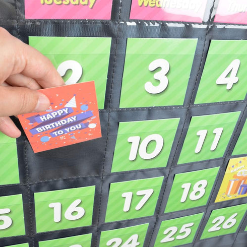 EAMAY Monthly Calendar Pocket Chart for Classroom with 71 Cards, Kids Learning Supplies for Home and Homeschool (Black)
