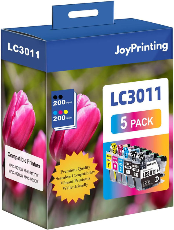 LC-3011 Compatible Brother Ink Cartridges for MFC-J491DW MFC-J497DW MFC-J690DW MFC-J895DW Printer, 5-Pack (2 Black, 1