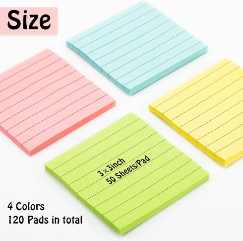 Fainne Sticky Notes (120 Pads) - 3x3 Bulk Colors, Self Stick Pads, 50 Sheets/Pad for Office School Home Supplies