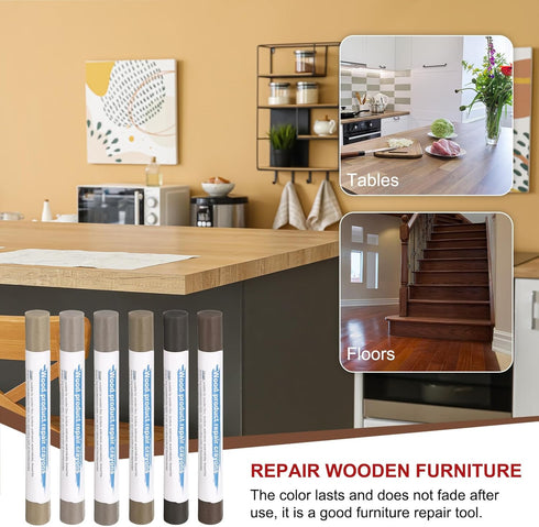 6 4-9 HARFINGTON Wood Filler Sticks Colors Wooden Wax Touch Up Furniture Repair Crayons for Medium Brown