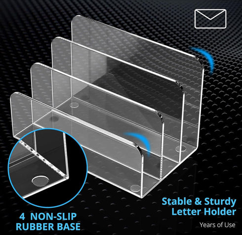 Desk Mail Organizer, 3 Section Clear Acrylic File Holder, Vertical Lightweight Envelope Holder for Office, Home, School