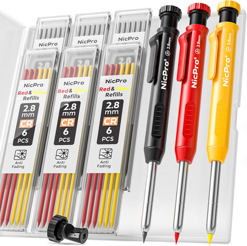 Nicpro 3 Pack Carpenter Pencil with Sharpener, Mechanical Pencils with 39 Refills for Heavy Duty