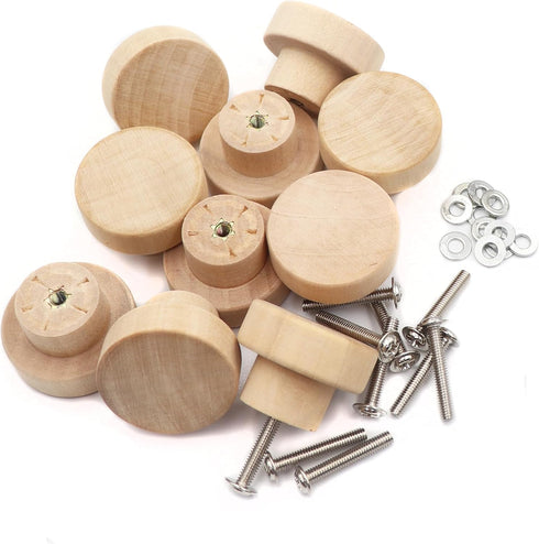 binifiMux 10-Pack 1-3/8 Inches Round Wood Unfinished Drawer Pulls | Handles Knobs for Cabinet