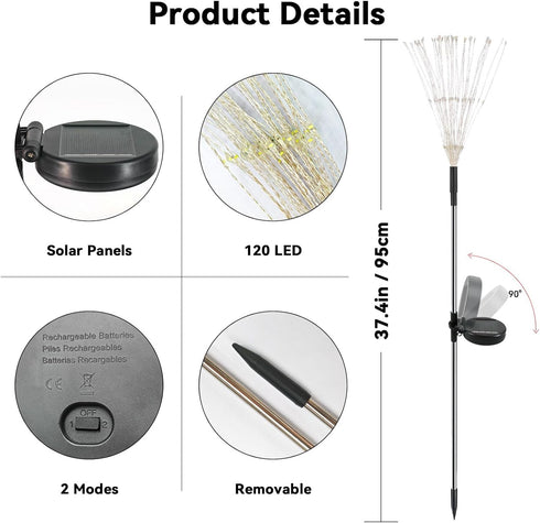 2 Pack 120 Garden Outdoor Lights, LED Solar Garden Lights Fairy Lights Outdoor Waterproof Decorative Solar Firework