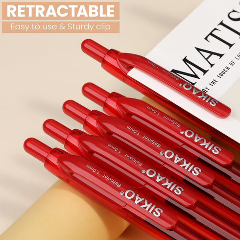 Red Pens Bulk | 30 Pack Durawrite Retractable Ballpoint Pens, Smooth Writing 1.0mm Red Ink for School Office Supplies