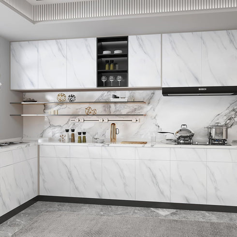JSEVEM Grey White Marble Wallpaper, 15.74" 118.11" Self Adhesive Removable Decor for Kitchen Countertop