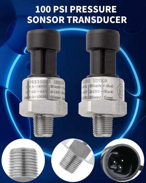 Ronybuy 100 1/8" -27 316 0-100 Psi Oil Fuel Pressure Sensor Transducer Sender NPT Thread with Harness Kit for Fuel Oil
