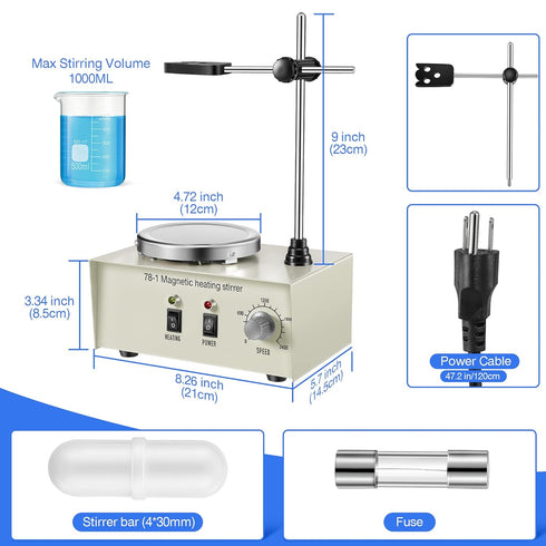 78-1 Magnetic Stirrer Hot Plate with Magnetic Stirrer, 1000ml Lab Hot Plate, 2400 RPM with 4 Stir Bars