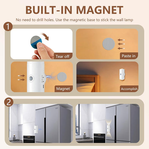 Tcwhniev Set 2, Dimmable Peel and Stick Sconces of Motion Sensor Wall Light Indoor, USB Rechargeable RGB Wall Lamps