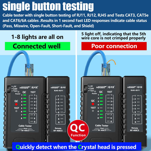 NOYAFA NF-468CS Network Cable Tester, Telephone & Continuity Tester for RJ45/RJ11/RJ12/CAT5/CAT6/POE Test Tool (Black)