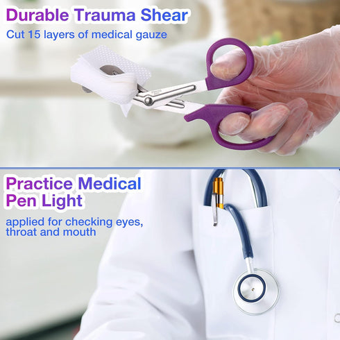 24 Pack Chumia Trauma Shears Pen Light Bulk for Nurses Nursing Scissors with Pupil Gauge Bandage Nurse Scissors LED