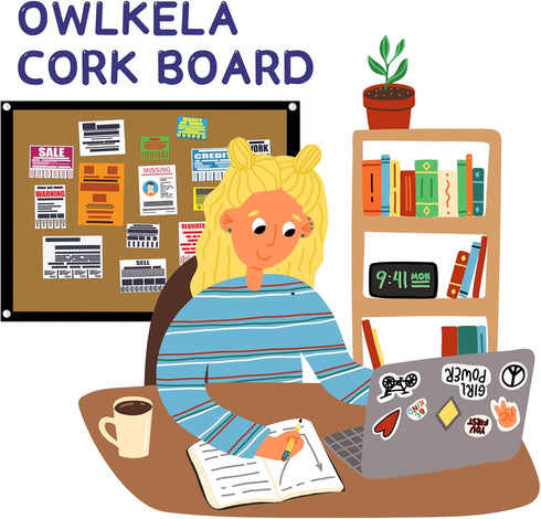 OWLKELA 14.6 x 11 Inch Cork Board - Wall-Mounted Message Notice Pin Board for Office & Home