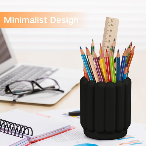 Silicone Pen Holder, Cute Desk Pencil Cup for Kids Office Decor, Desk Accessories Organizer (Black)