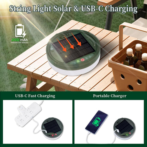 130LEDs,33 13 4 in1 Solar Camping String Lights FT Fairy Lights with Lighting,Portable Waterproof Camping