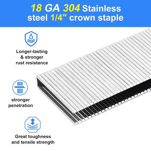 18 Gauge 1/4" Narrow Crown 304 Stainless Steel Staples, 1 Inch, 960 Counts for Stapler