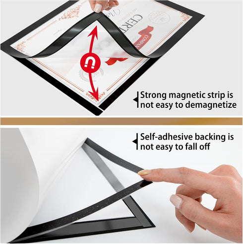 PUJIANG 8.5"x 11"Magnetic Display(Black,10Pack) Sign Holder, Double Sided Window Self-adhesive Frame, Transparent PVC