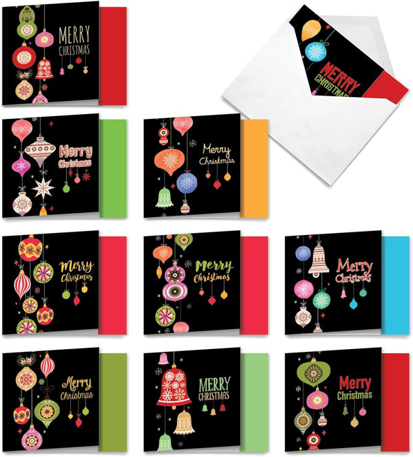 The Best Card Company 10 Boxed Holiday Cards for Christmas, Fun Assorted Notecard Set, Retro Groovy Greetings