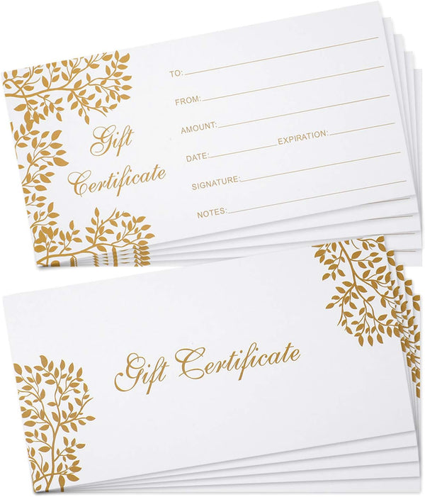 Outus 50 Pieces Blank Gift Certificates for Custom Client Vouchers, 3.5 x 7 Inch, White - Spa, Salon, Restaurants