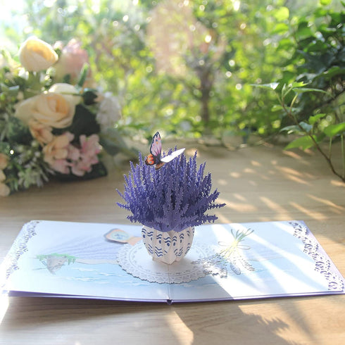 CUTE POPUP Enchanting Lavender Pop Up Card, Mesmerizing Purple Flower Design for Birthdays, Anniversaries, Mother's Day