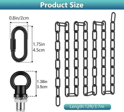 12 66 garini Feet Industrial Black Light Fixture Chain, Adjustable Metal Pendant Chandelier Chain Extension