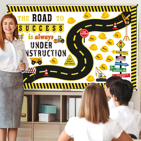 91 Pcs Construction Bulletin Board Decorations Road Cutouts Road to Success Bulletin Board Under Construction