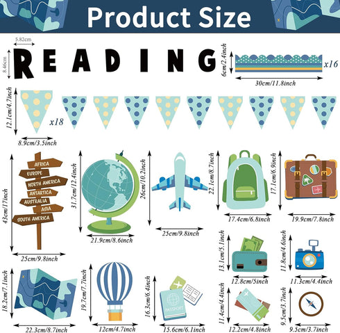 Reading Travel Bulletin Board Decorations Set Classroom Reading Adventure Begin Motivational Themed Bulletin Board Cutouts Craft Home School Library Wall Decor Teacher Supplies