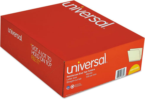 Universal UNV13330 Deluxe Reinforced Straight End Tab Folders - Manila, Letter Size (100/Box)
