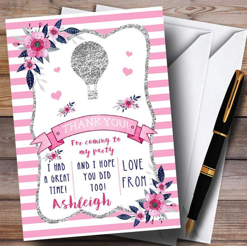 The Card Zoo Silver & Pink Hot Air Balloon Party Thank You Cards