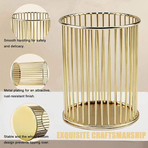 Gold Desk Pen Holder, Metal Makeup Brushes Cup for Preppy Room Decor, Aesthetic Gift Accessories Organizer