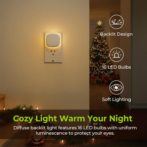 Dimmable 1-50 (2 Pack) AUVON Plug-in LED Backlit Night Light with Motion Sensor & Dusk to Dawn Sensor, Warm White