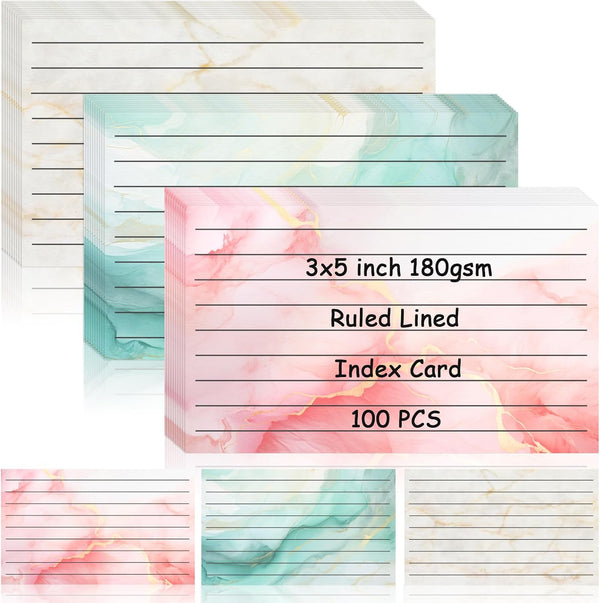 DOSTATNI 100 Pack Colored Index Cards 3x5 Marble Notecards Lined FlashCards for Studying