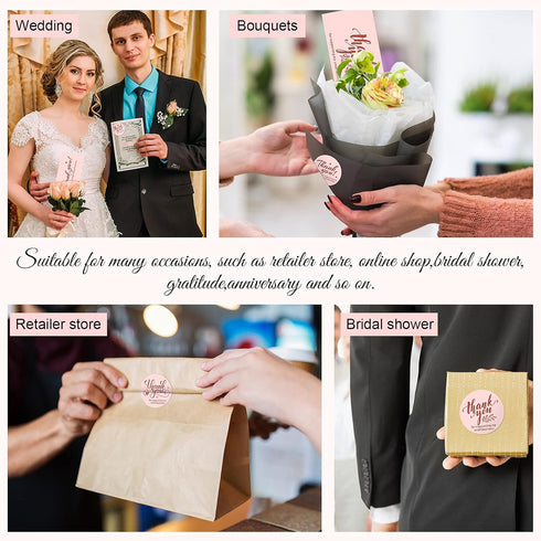 Outus 600 Set Package Pieces Thank You for Supporting My Small Business Cards and Stickers - Pink Gold Foil Thank You