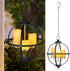 SUNNYPARK Battery Operated Outdoor Candle Chandelier - Black and Gold Metal Globe Hanging