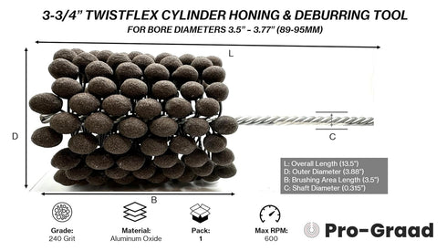 TwistFlex Cylinder Hone | 3-3/4" 240AO for Block Cylinders, Valve Guides, Hydraulics, 3.75" Diameter
