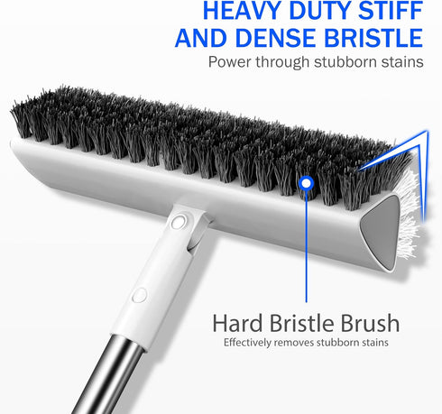 TidyTale 180 Grout Brush with Long Heavy Duty Handle, Swivel Floor Scrub Brush, V-Shaped Grout Line Scrubber with Stiff