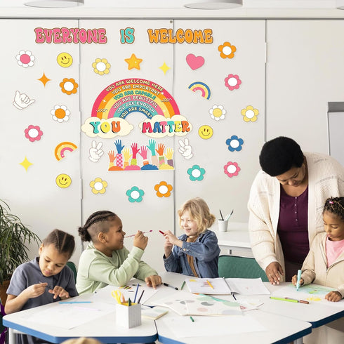 Retro Bulletin Board Decorations Groovy Classroom Decor 35Pcs Everyone is Welcome Positive Motivational Inspirational