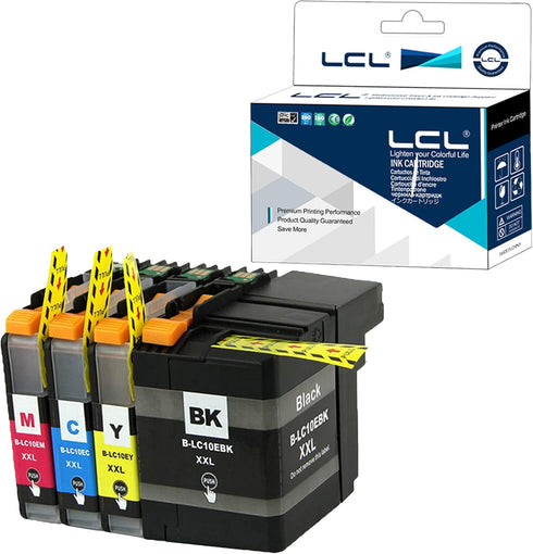 LCL Compatible Ink Cartridge Replacement for Brother LC10E, High Yield 4-Pack (Black, Cyan, Magenta, Yellow) MFC-J6925DW