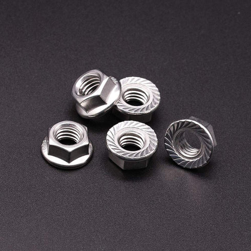 1/4-20 (50 Pack) Serrated Flange Hex Nuts – 304 Stainless Steel 18/8 Flange Nuts, UNC Coarse Thread Hex Locknuts