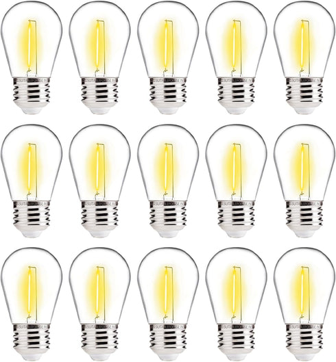 ALAMPEVER S14 LED Outdoor Light Bulbs, 15 Pack Replacement for String Lights, Shatterproof Waterproof 2200K Warm White