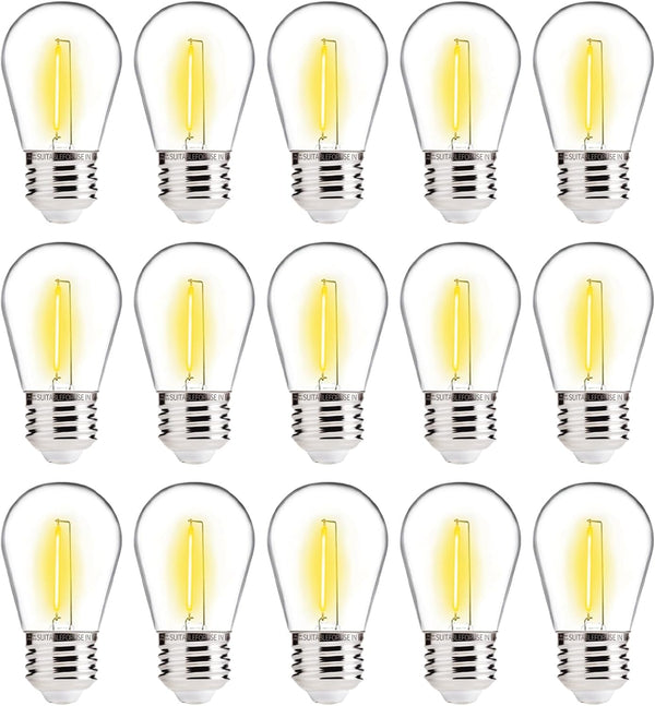 ALAMPEVER S14 LED Outdoor Light Bulbs, 15 Pack Replacement for String Lights, Shatterproof Waterproof 2200K Warm White
