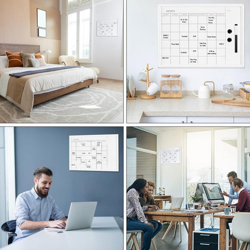 TORASO Dry Erase Monthly Calendar Board, Small Magnetic Planning Board with White Wood Frame for Office, School, Home,