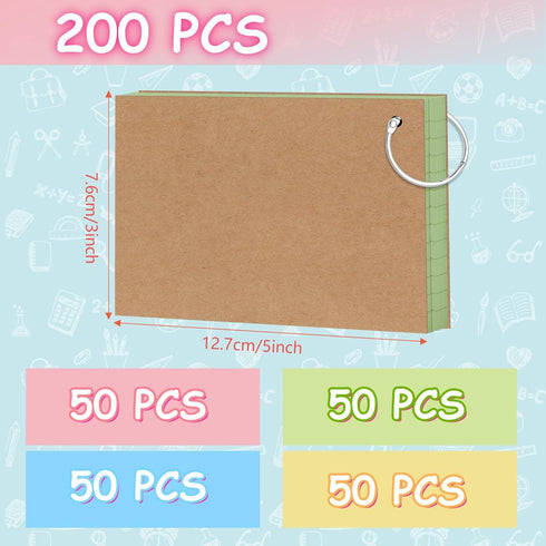 COLOGN 200 Count 3x5 InchFlashcards 4 Colored Index Cards with Ring ColorHeavy Weight Lined Ruled Note Cards