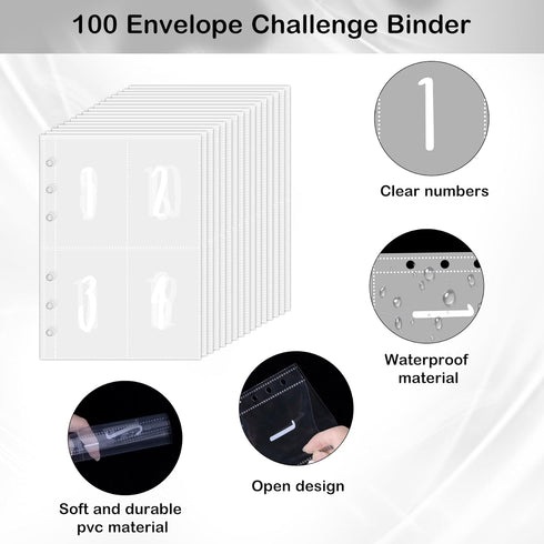 BVYA 100 Envelopes Challenge Binder, Elegant Pattern Printed A5 Money Saving Budget Binder with Cash Envelopes
