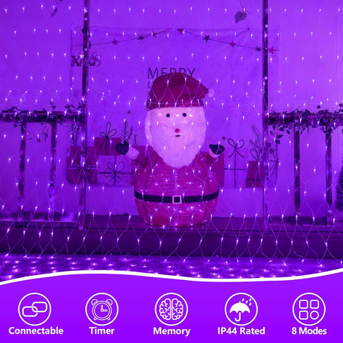 360 12ft 5ft 8 QITONG Purple Net Lights Outdoor Mesh Lights, LED x Christmas Net Light with Modes, Clear Wire Bush
