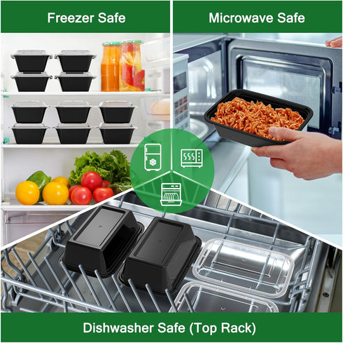 50 Pack (100-Piece) 24 oz Reusable Meal Prep Containers with Lids, Sturdy Leakproof & Food Safe, Microwave, Freezer,