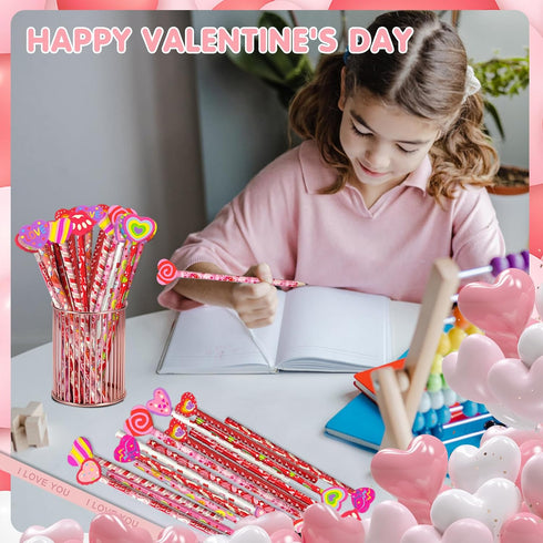 Valentine's Day Pencils, 60 Pieces Assorted with Giant Eraser, Valentine's Party Favors, 12 Styles