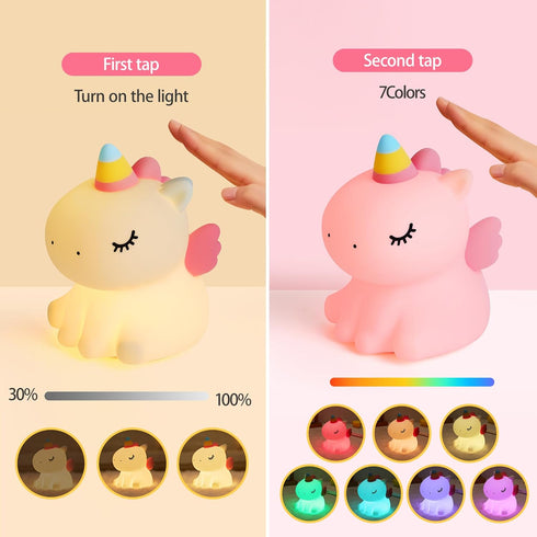 AGEK Dimmable Unicorn Night Light for Kids, Silicone Baby Nursery Night Light LED Unicorns Lamp Rechargeable Bedside