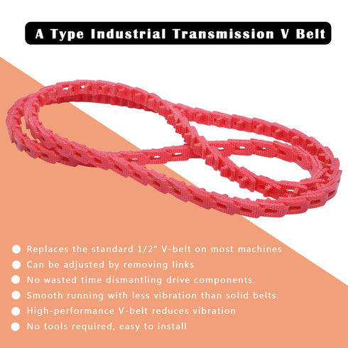 5FT Power Twist V Belt 1/2-Inch x 5 Feet A Type, Adjustable Link Belt for Lathes, Table Saws & Woodworking Tools